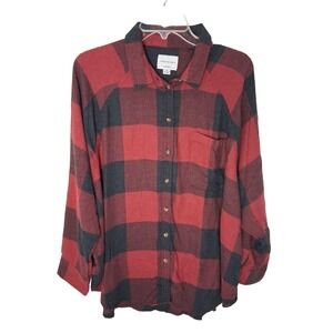 American Eagle Oversized Large Plaid Shirt Womens Size Large Cabincore Grunge
